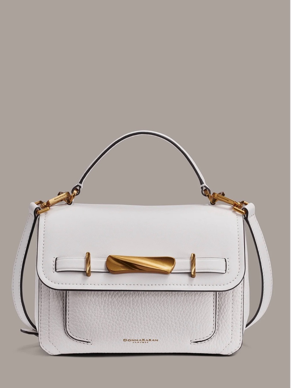 Donna Karan White Leather Satchel Bag Gold Hardware Top Handle Crossbody